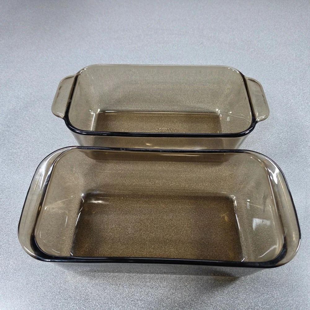 Pyrex Loaf Pan Set 2 Unisex 1.5QT Brown‎ Excellent Fireside Smoked Glass 213-S